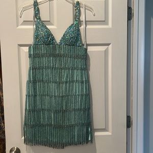 Turquoise fringe sequin mini dress size 8